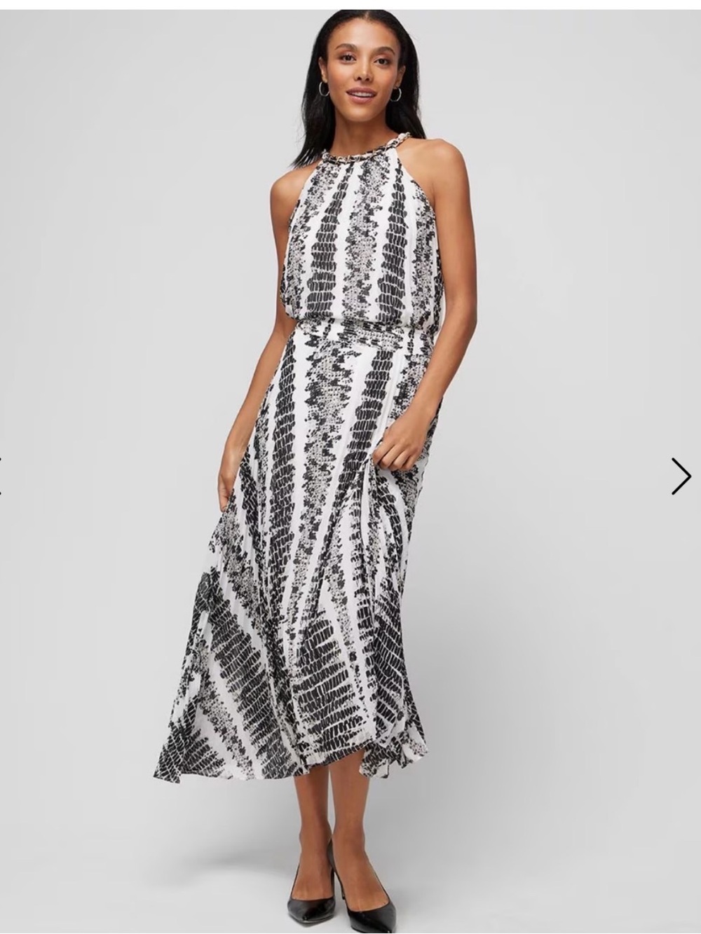 White House Black Market Black and White Pleated Asymmetrical Skirt